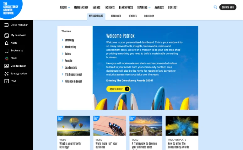 Screenshot of the new Growth Hub